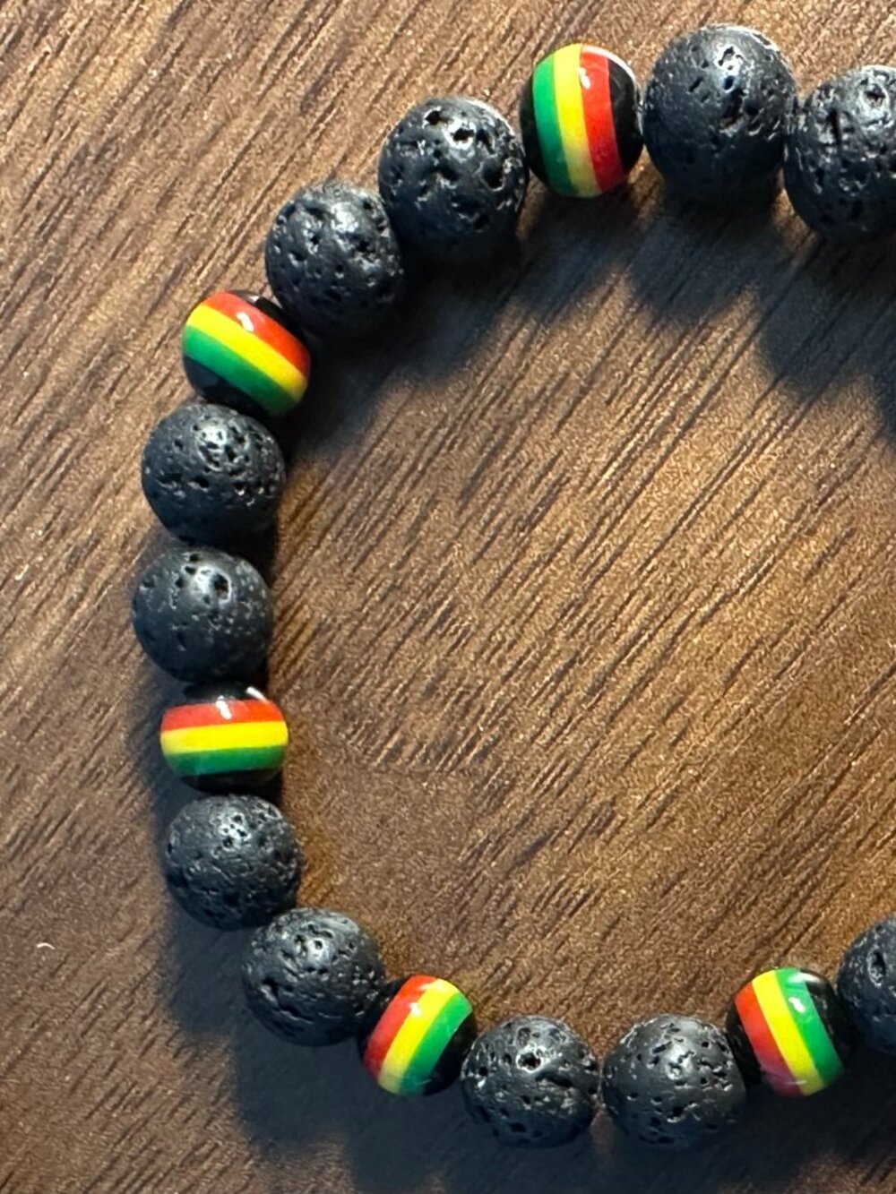 Volcanic Lava Rock and Rasta Jamaica Reggae Bracelet